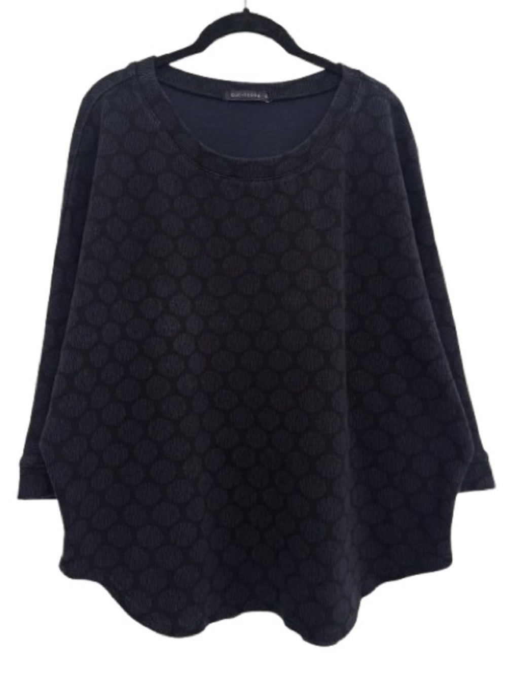 Cut Loose Polka Dot Blue Black Knit Boxy Pullover Top Lagenlook Cotton Lycra
